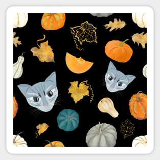 Devious Cats with Halloween Harvest Pumpkins Party Style Pattern Sticker